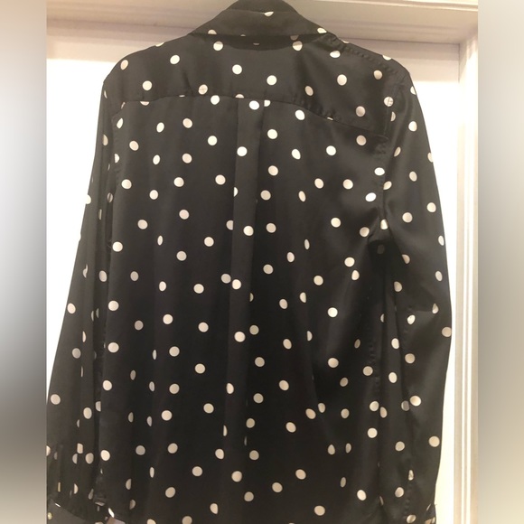 Chaps Silky Blouse-Black with Tan Polkadots - Picture 2 of 5